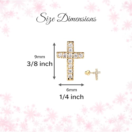 Cherished Moments Children's Sterling Silver or Gold-Plated Cross Earrings with CZs and Safety Screw Backs for Baptism, Christening and First Communion Gifts for Girls4