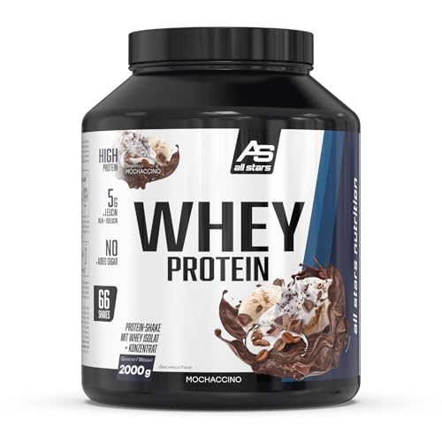 All Stars WHEY PROTEIN 2000g I Eiweiß-Pulver mit Whey-Konzentrat & Isolat I leckeres Low-Fat Powder I hochwertiges Protein-Pulver I cremiger Protein-Shake mit Mochaccino Flavour