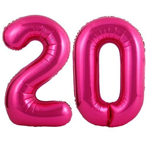 Image of 40 Inch Hot Pink 20 Number Balloons Giant 20 Balloons Hot Pink Birthday 20 Balloons 20th Birthday Anniversary Party Decorations Supplies