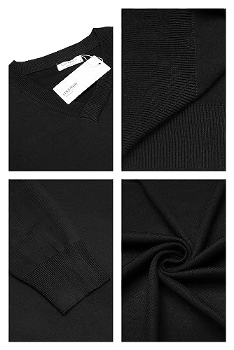 COOFANDY Pullover Herren V Ausschnitt Strickpullover Herrenpullover Langarm Regular Fit Feinstrick Pulli Casual Business Winterpullover Sweater Einfarbig Schwarz L