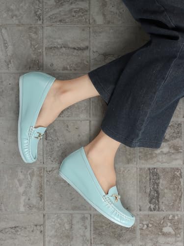 Image of ELLE Women's Flats Slip-On Loafers with Metallic Buckle