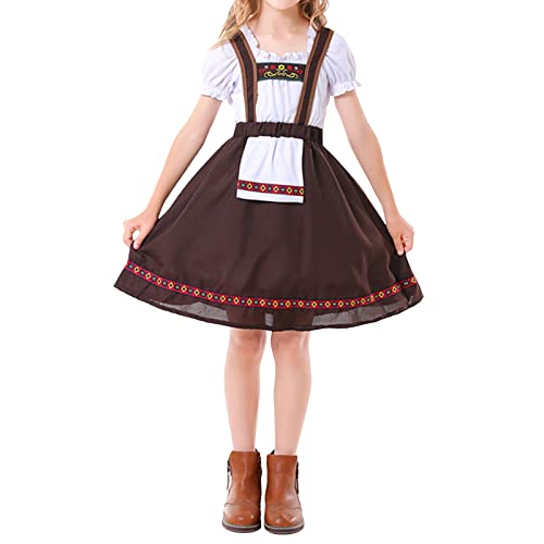 Vohawsa Kids Girls Oktoberfest Costume Outfit Matching Dress Beer Costume Dress Halloween Maid Cosplay Dress Women And Daughter (Khaki White Kid, S) #TOP11