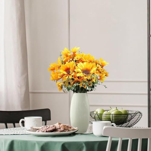 Image of SATYAM KRAFT 1 Pcs Artificial Sunflower Bunch for Home Decor, Living Room, Balcony, Office, Table, Fake Flowers, Realistic Look, Pooja, Wedding, Gifts, Showpiece (Without Vase) (Yellow)