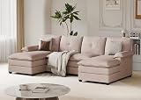 Meilocar 110" U-Shaped Sectional Sofa with Double Chaise, 4-Seat Overstuffed Cloud Couch for Living Room, Deep Seating Sofa with Padded Armrests & Double Layer Cushions, Beige