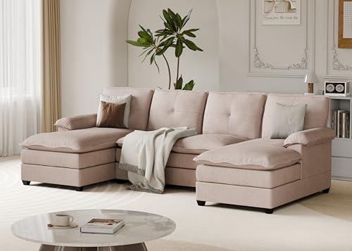 Meilocar 110" U-Shaped Sectional Sofa with Double Chaise, 4-Seat Overstuffed