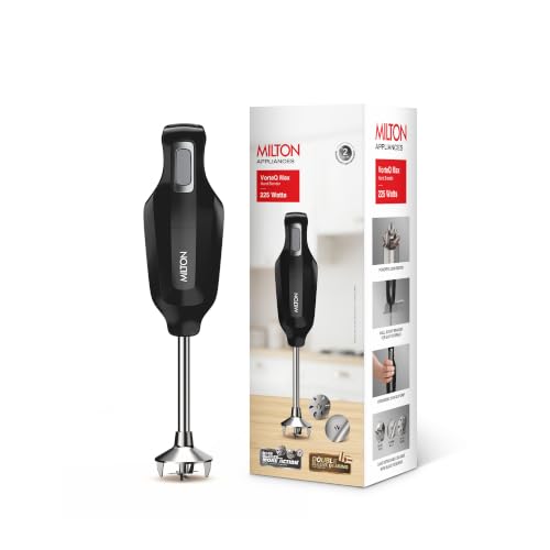 Milton Appliances VorteQ Max Hand Blender | 225W Double Bearing Motor | 3 Detachable Stainless Steel Blades | Mincing, Whisking & Whipping | Wall Mount | ISI Certified | 2-Year Warranty | Black