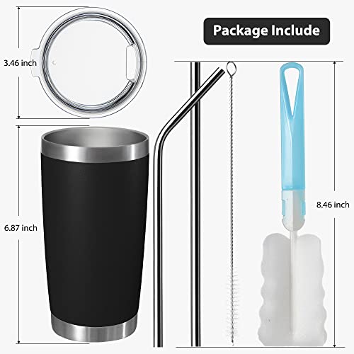 Muchenghy 20Oz Stainless Steel Tumbler With Lid And Straw, Double Wall Vacuum Insulated Travel Coffee Mug, Powder Coated Thermal Cup For Cold & Hot Drinks(Black, 6 Pack) #TOP1