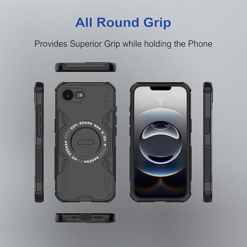 Image of amazon basics Back Case Cover for iPhone 17e | Magnetic Case with Built-in Metal Ring | Supports MagSafe Charger, Wallet & Car Mount | Shockproof Hybrid PC + TPU | Black