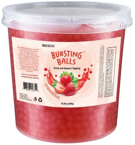 Strawberry Boba Pearls, Strawberry Popping Boba Bursting Boba, Strawberry Bubble Tapioca Pearls For Bubble Tea (Strawberry, 7 LB 1 Pack)