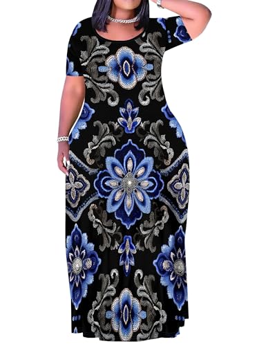 Image of PinkPatty Plus Size Maxi Dress for Curvy Women Crew Neck Long Sleeves Casual Dress Vacation Sundresses with Pockets