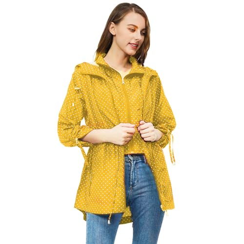 Rain-Jacket Women-Waterproof Lightweight-Packable Hood-Raincoat — Travel Windbreaker Coat in A Pouch Polka Dot3