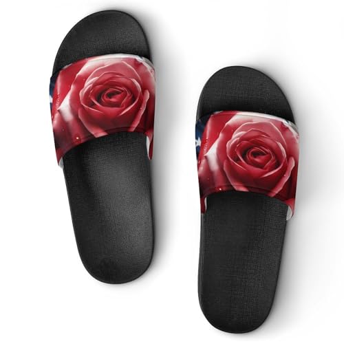 Rose U.S. Flower House Sandals Non-Slip Bathroom Slippers Beach Summer Shoes for Men Women