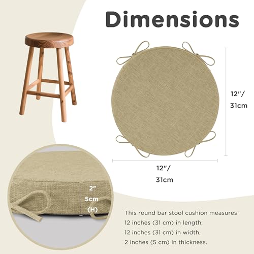 Image of AddGrace Round Bar Stool Cushions with Ties Set of 2 Non Slip Seat Cushions 12x12 Inch Washable Chair Pads Removable Washable Cover Beige