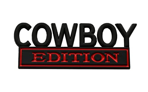 Image of 2Pcs Cowboy Edition Emblems 3D Badge Sticker Decal Compatible with Vehicle, Car, Truck, SUV, Door Decoration (Black /Red)