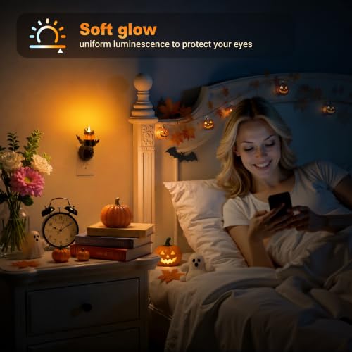 Image of Halloween Ghost Hand Candle Night Light, Plug in LED Night Light | Amber Halloween Night Light with Realistic Flickering Flame Effect, Dusk to Dawn Sensor for Kids Room, Party & Home Decor