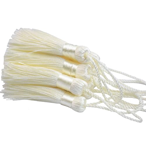 Image of 20Pcs 4.3 Inch Mini Craft Tassels for Earrings, DIY Crafts(Cream) | Handmade soft terylene, 2-inch cord loop, small Chinese knot-for earrings, bookmarks, tags, souvenirs and DIY crafts.