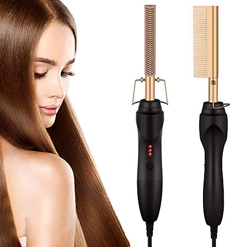Hot Comb Peigne électrique pour cheveux afro-américains et perruques de voyage portable anti-brûlure Doré Cover