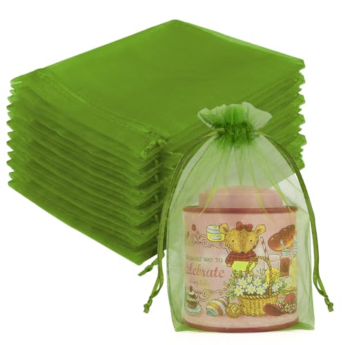Image of Crweety 50 Pcs 5x7 Inch Green Organza Bags, Small Mesh Bags Drawstring, Elegant Jewelry Pouches for Wedding Favor, Birthday Party Favor, Graduation Gifts Wrap & Candy Treat Sachet