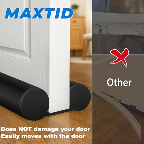 Image of MAXTID Large Door Draft Stopper 30 Inch for Small Size Bedroom, Fits 0.5 to 1.7 inch Gaps, Light Blocker Black Draft Guard for Bottom of Doors, Adjustable Twin Sided