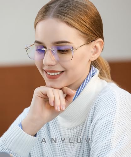 Image of ANYLUV Rimless Blue Light Glasses for Women /Men, Fashion Lightweight Blue Light Blocking Glasses with Stylish Metal Temples