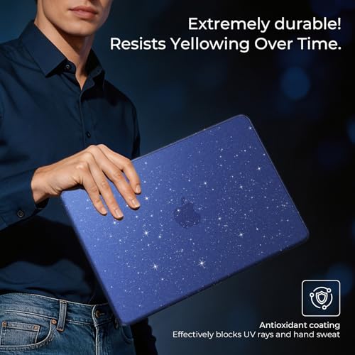 Image of EooCoo Compatible with Apple 2026 MacBook Neo Case 13 inch Mac Laptop A3404 with A18 Pro Chip & 13 inch Liquid Retina Display, Sparkly Transparent Hard Shell, Plastic Snap-on Cover, Glitter Crystal Indigo