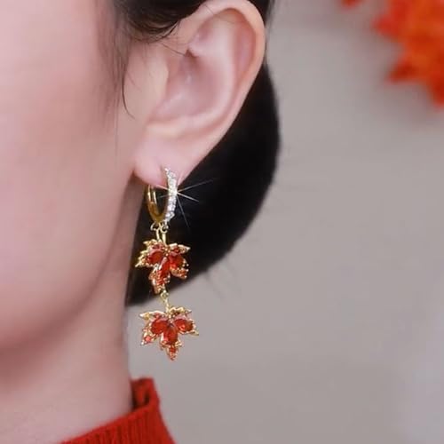 Fall Earrings for Women Red Maple Leaf Earrings Crystal Leaf Earrings Autumn Earrings for Women Fall Thanksgiving earrings Jewelry Accessories3