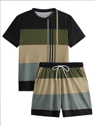 GORGLITTER Men's 2 Piece Outfits Short Sets Short Sleeve T Shirt and Track Shorts Set3