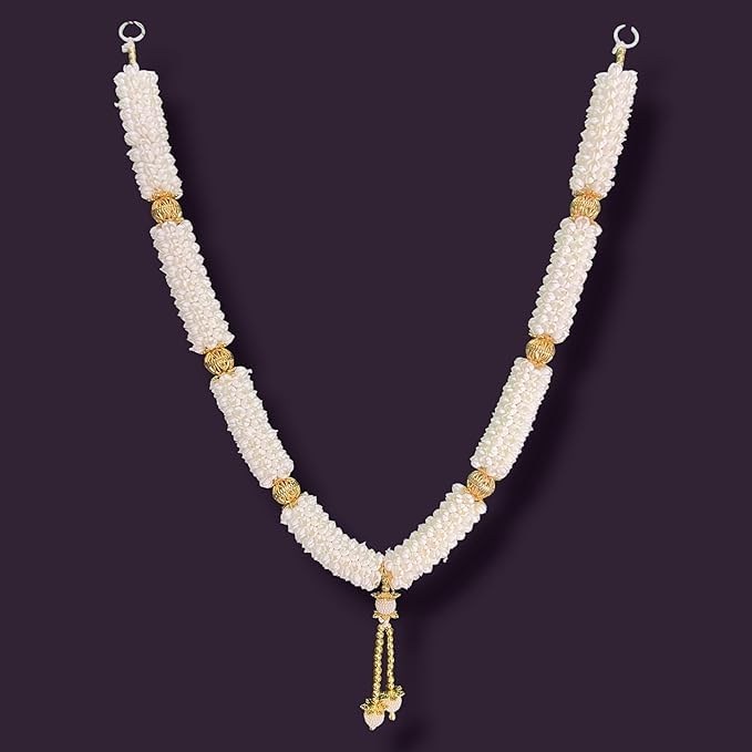 Image of iHandikart Artificial Garland for God Idols & Home Decor, Pack of 2 White Flower Mala for Temple, Pooja, Festivals & Wedding Decoration Size (29 Inch)