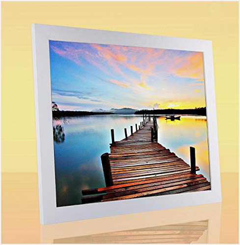 Monello Bilderrahmen 35x35 cm Weiß Gemasert mit entspiegeltem Kunstglas passt für Poster Puzzle und Diamond Painting Cover