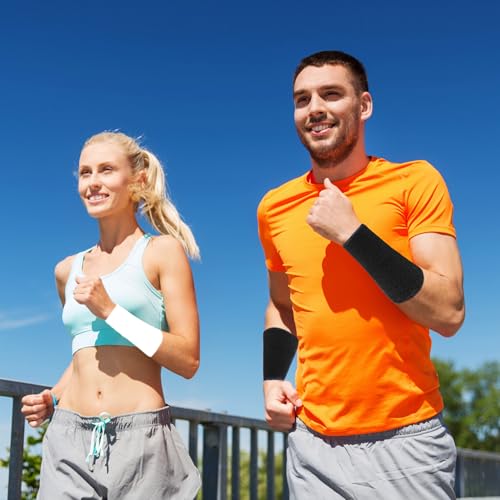 Image of 6 Inch Wrist Sweatbands Tennis Wrist Bands Absorbent Sweat Band for Men and Women Sport Long Wrist Bands, Breathable Cotton Athletic Sweatbands for Basketball, Workout, Running (4 Pack)