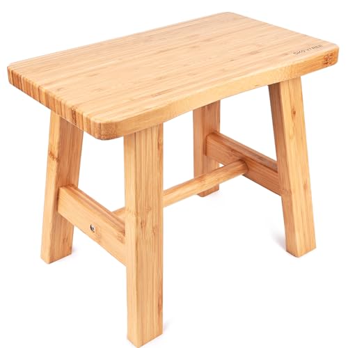 Skovtree Bamboo Step Stool for Kids Adults Bathroom, 10 Inch One Step Stool You Can Sit On for Bedroom and Kitchen (Medium).