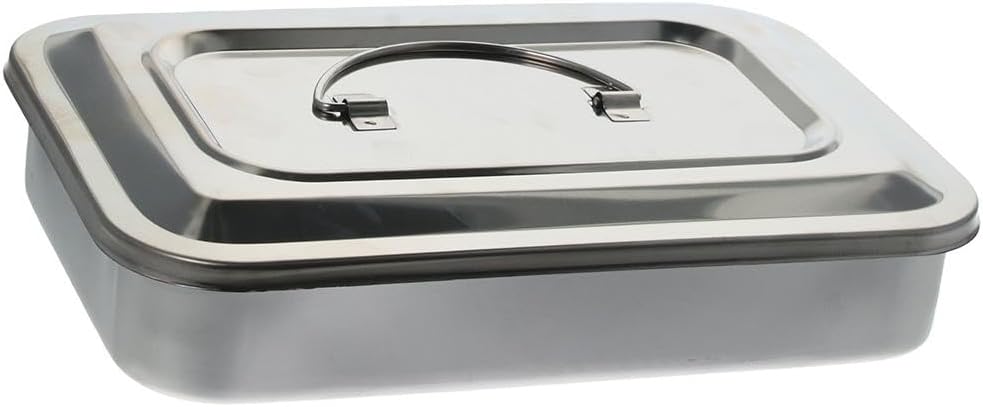 9" Metal Medical Surgical Trays, Stainless Steel Dental Instruments Tray, Organizer Holder with Lid & Handle Grip, Plate Trays for Surgical Medical Dental