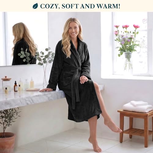 Image of PAVILIA Womens Robe Fleece Plush Soft, Fluffy Fuzzy Cozy Warm Bathrobe, Shower Spa House Long Robe for Women