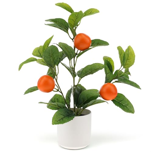 Funzhan 14.2 Inch Artificial Orange Fruit Plants Potted Indoor Decoration Fake Orange Tree Realistic...