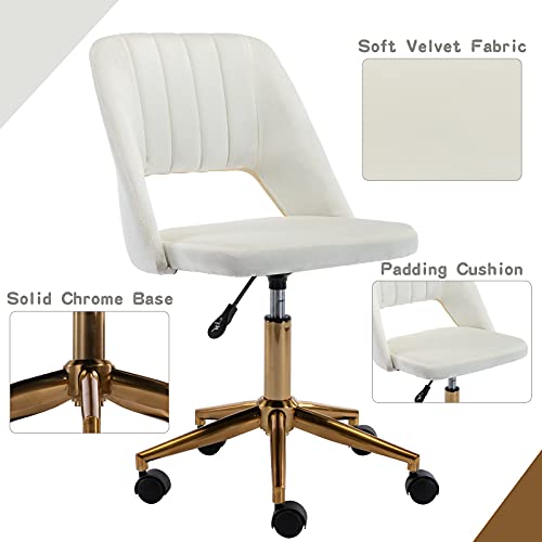 Zhenghao Zh4You Modern Armless Desk Chair Vanity Stool For Teen Girls, Hollow Back Task Chair Study Chair Sewing Chair With Gold Base For Home Officebedroomliving Room (White) #TOP5