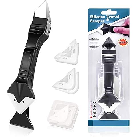 Sealant Finishing Tool, Silicone Sealant Remover, Caulking Tool Kit, Silicone Smoothing Tool, 3 in 1 Silicone Trowel Scraper with 4 Pads Sealant Grout Smoother for Bathroom & Kitchens Cover