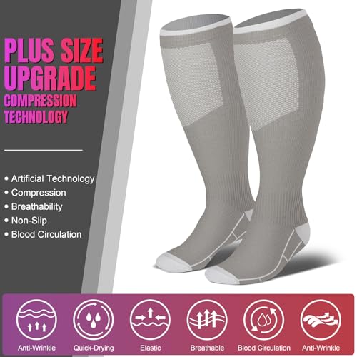 Image of bropite 3 /4 Pairs Plus Size Compression Socks for Women & Men 20-30 mmhg-Extra Wide Calf Support Socks for Medical,Running
