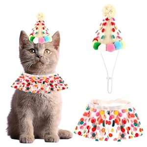 Cat Birthday Outfit, Cat Dog Princess Costumes, Cat Dress Clothes Lace Crown Accessories for Cats Small Dogs Bib Scarf and Christmas Hat Doggy Cat Birthday Party Decorations Set