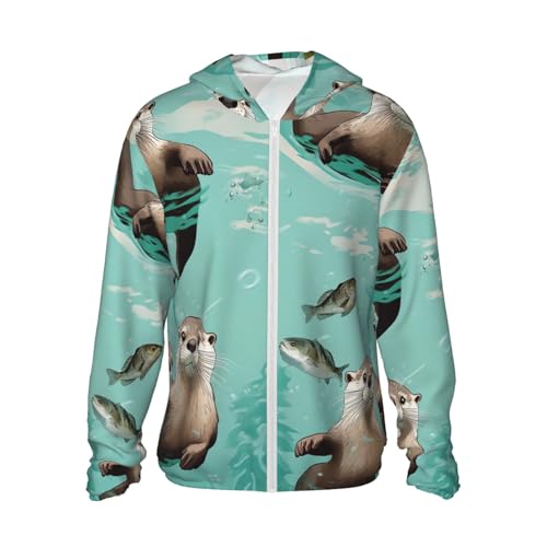 UPF 50+ Sun Protection Hoodie Long Sleeve Otters Sun Shirt Rash Guard Fishing Shirts for Men