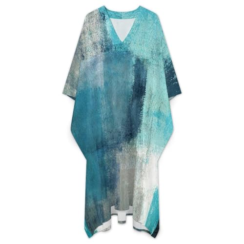 Turquoise And Grey Art Artwork Pattern Men's V-neck Robe Middle East Arabian Robe Butterfly Sleeves Kaftan3