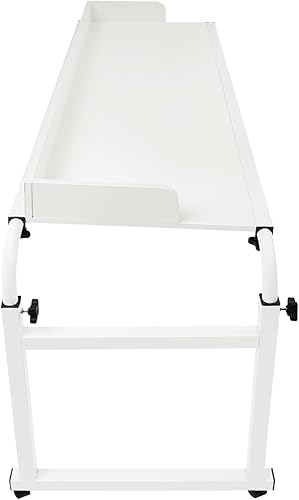 Miniatura 6 de Mesa enrollable ajustable con ruedas  Escritorio de madera expandible para laptop, altura ajustable, color blanco, perfecto para estaciones de