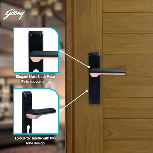 Image of Godrej Mortise Lock | 200mm Plate | 8 inch Handle | NEH 23 | Double Throw Deadbolt | 3 Keys | Reversible Left /Right Handed | Door Lock for Home, Main Door | Matte Black Rose Finish | 1 Year Warranty