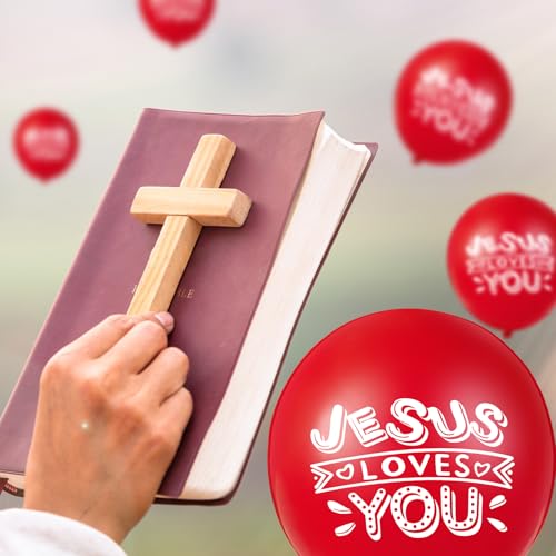 Image of Gejoy Jesus Loves You Balloon 12 Inch Latex Christian Religious Jesus Balloon Party Decor for He Is Risen Party Decor Favor Cross Church Event Birthday Sunday Supplies(Red,60 Pcs)
