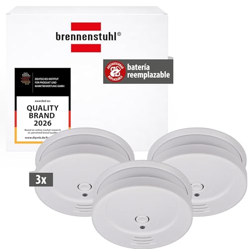 Brennenstuhl detectores de Humo Set, 3X RM C 9010 con Pila recambiable (comprobado según EN 14604, señal de Alarma penetrante) Blanco