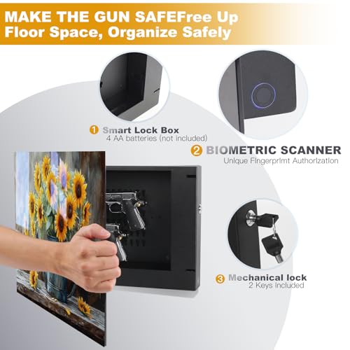 Image of Biometric Gun Safe for Handgun,Tempered Glass Hidden Gun Safe Decor