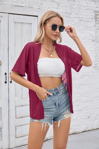 Image of Iandroiy Women's Lightweight Open Front Cardigans Casual Short Sleeve Blouse Tops