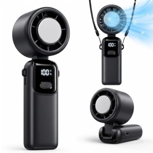 Image of OLV Mini Portable Hand Fan, 14000 RPM High Speed with Ice Frost Touch Mode, 2400mAh USB Rechargeable Battery, LED Battery Display, 90 Rotatable Mini Fan for Travel, Office, Makeup & Outdoor (Black)