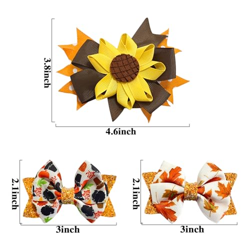 3Pcs Thanksgiving Glitter Hair Bows for Girls Turkey Headband Turban Baby Girls Cartoon Hair Bow Accessory4