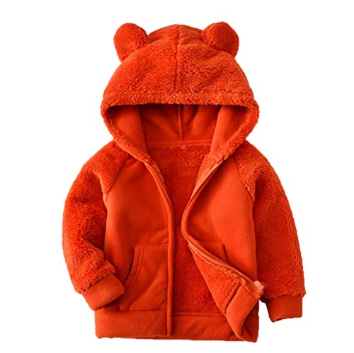 Toddler Girls Boys Fleece Hoody Jacket Zip Up Teddy Coat Warm Winter Outwear(Orange,4-5 Years)