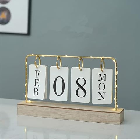 Flip Wooden Perpetual Calendar Metal Desk Calendar 2025 For Daily Office Home Decor Monthly Weekly Year Planner Standing Kitchen Desk Decor Calendar White color Cover